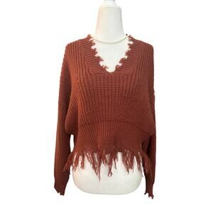 Coco + Jaimeson Burgundy Distressed Sweater